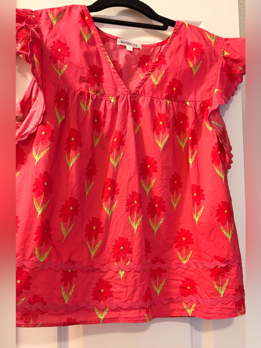 Wishlist Coral Ric Rac Ruffle Sleeve Blouse - Picture 2 of 7